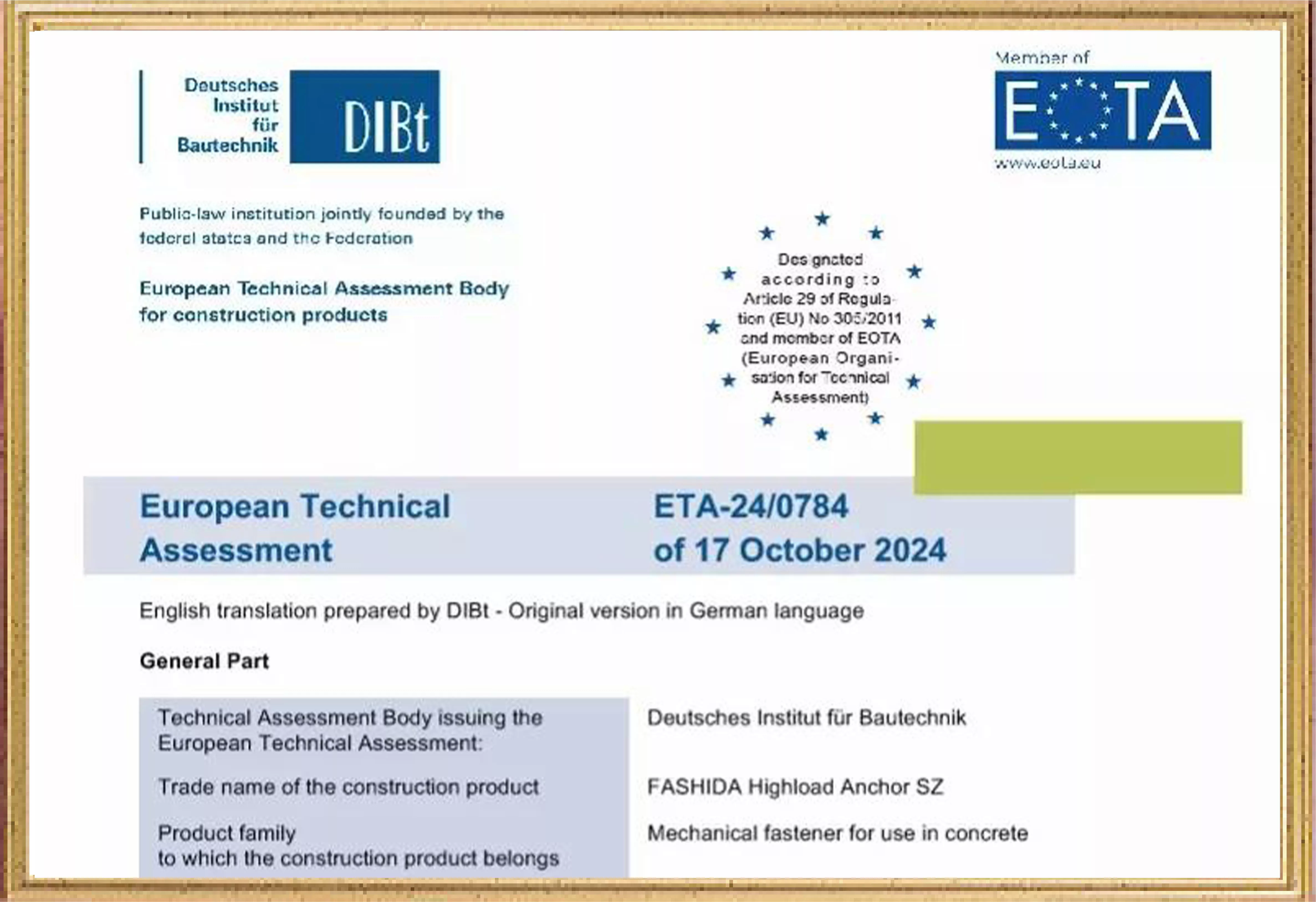 FPH Eta certification